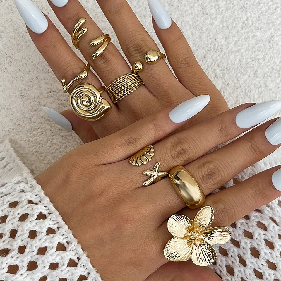 Vintage Bloom Ring Set - 8piece