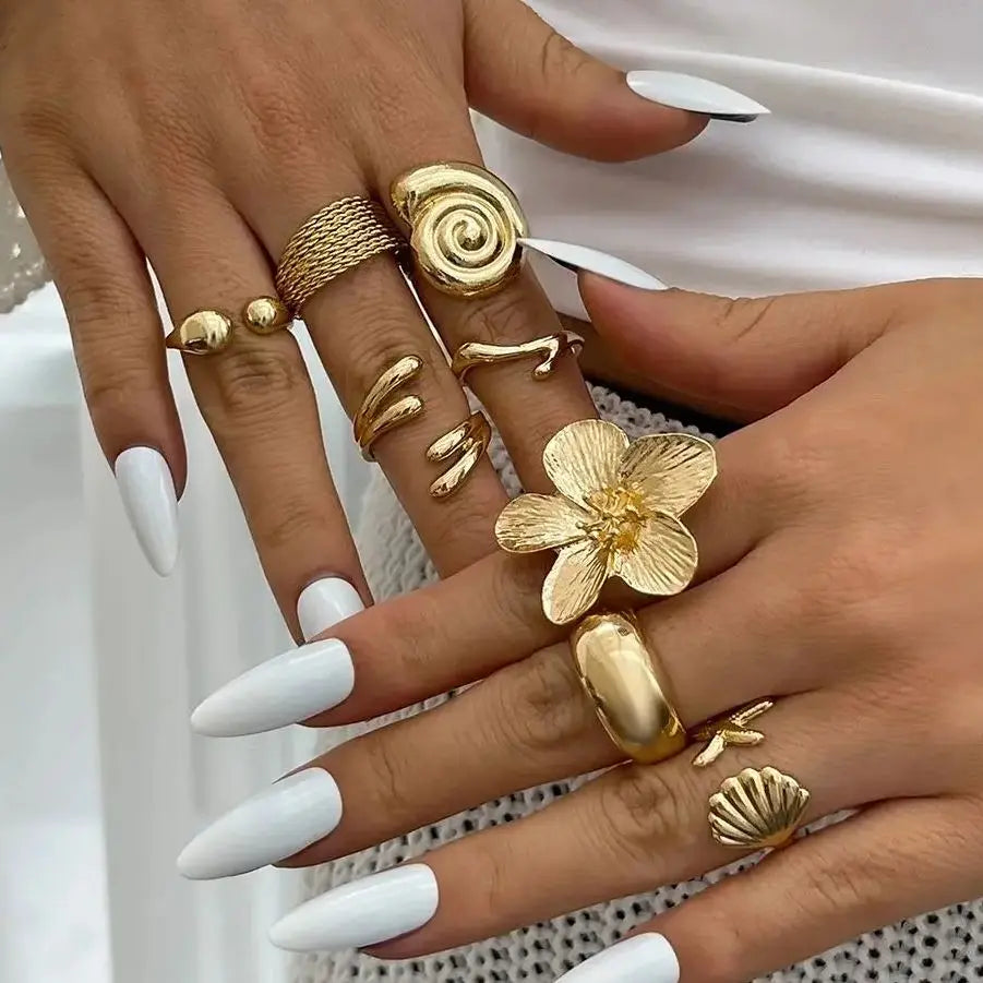 Vintage Bloom Ring Set - 8piece