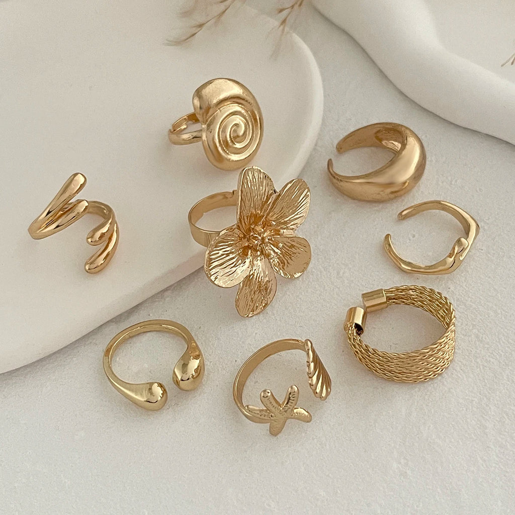 Vintage Bloom Ring Set - 8piece