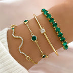 Emerald Luxe Bracelet Set - Crystal Charm Stack