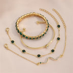 Emerald Luxe Bracelet Set - Crystal Charm Stack