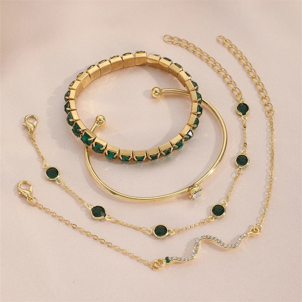 Emerald Luxe Bracelet Set - Crystal Charm Stack