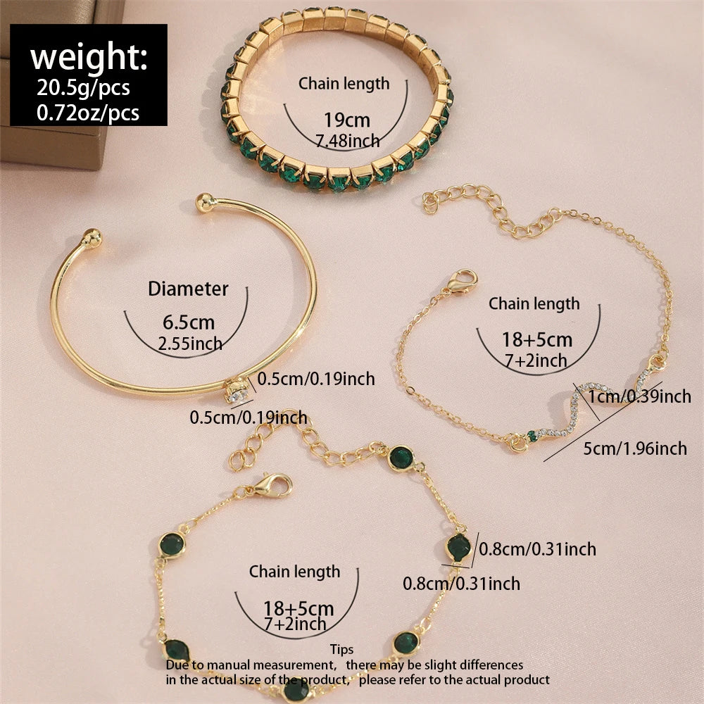 Emerald Luxe Bracelet Set - Crystal Charm Stack